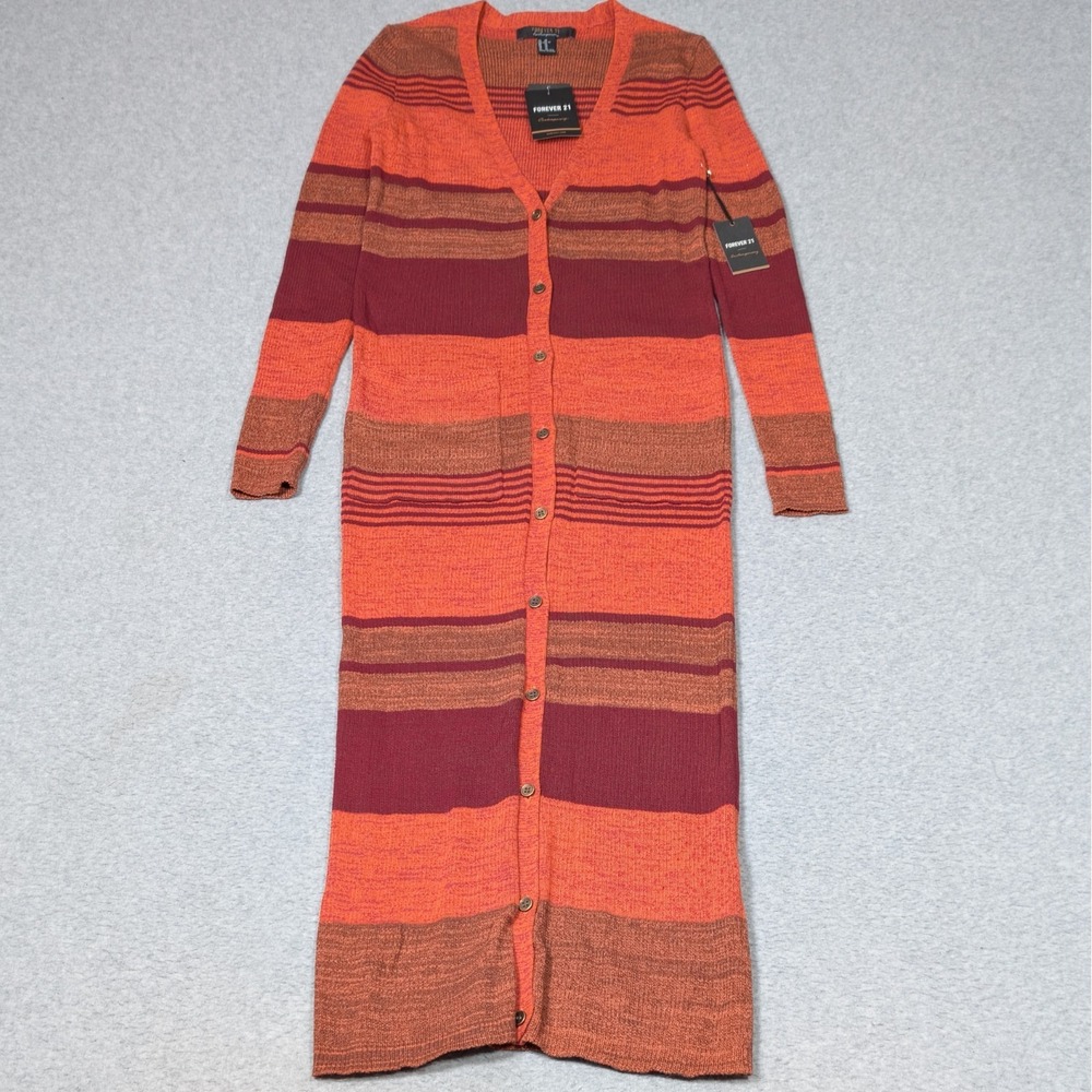 Forever 21 Contemporary Cardigan Sweater Dress Womens XS Striped Stretch New